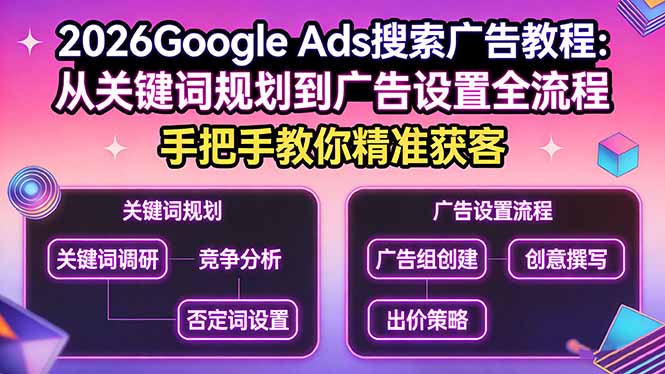 2026Google Ads搜索广告教程：从关键词规划到广告设置全流程，手把手教你精准获客-副业网资源站