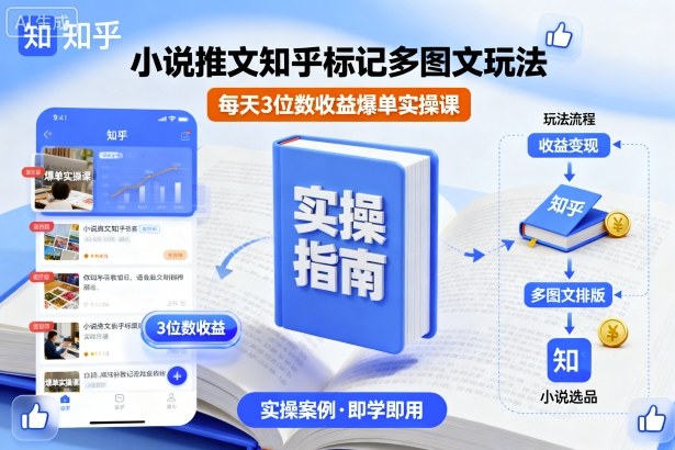 小说推文知乎标记多图文玩法，每天3位数收益爆单实操课-副业网资源站