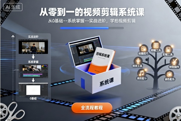 从零到一的视频剪辑系统课，从0基础–系统掌握–实战进阶，学拍视频剪辑-副业网资源站