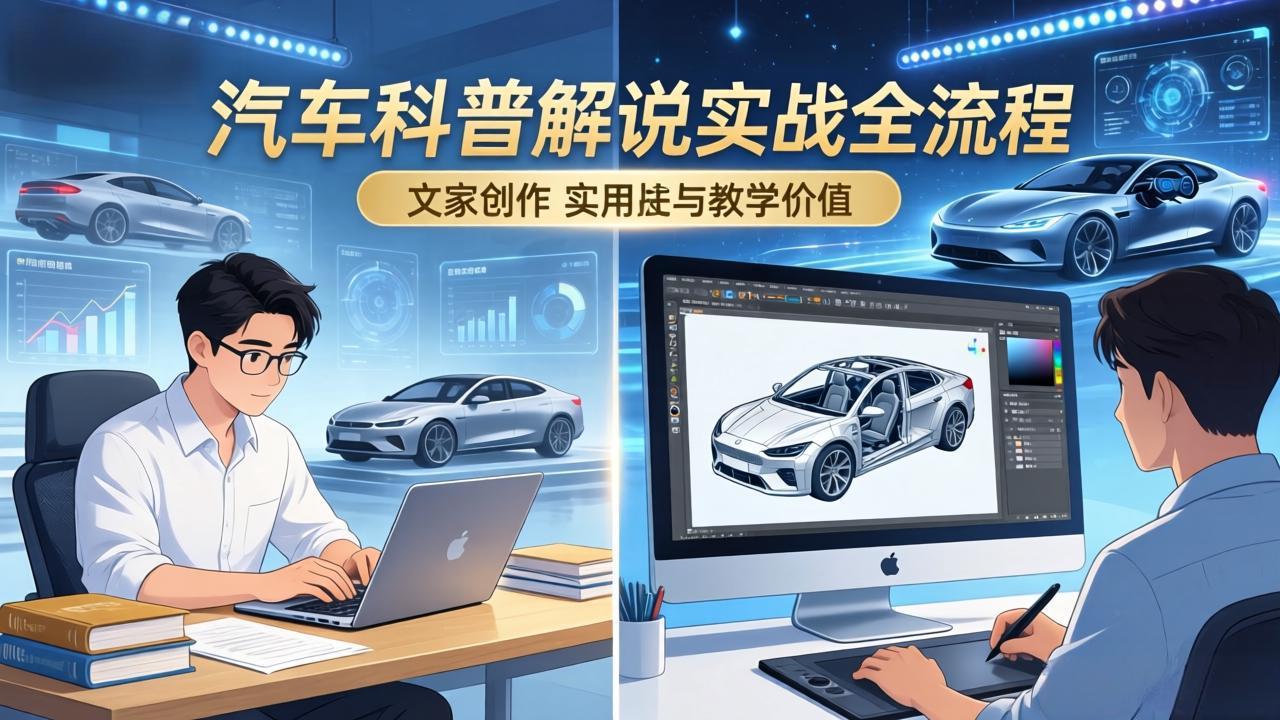 抖音汽车科普解说实战：文案+动画+画面处理+去水印全流程，打造专业汽车科普视频-副业网资源站