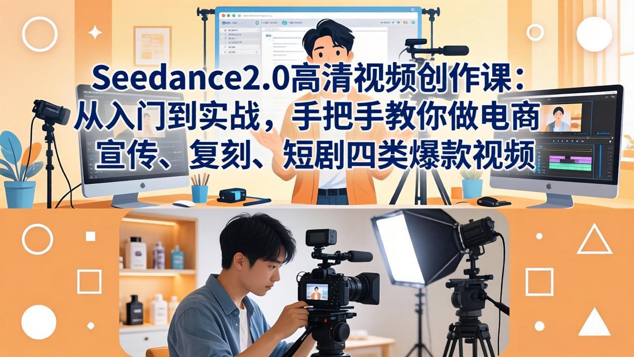 Seedance2.0高清视频创作课：从入门到实战，手把手教你做电商、宣传、复刻、短剧四类爆款视频-副业网资源站