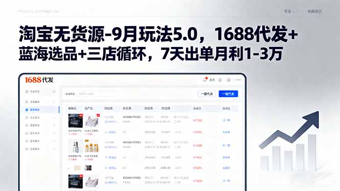 淘宝无货源-9月玩法5.0，1688代发+蓝海选品+三店循环，7天出单月利1-3万-副业网资源站