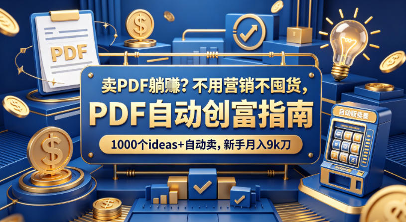 卖PDF躺賺？不用营销不囤货，PDF自动创富指南，1000个ideas+自动卖，新手月入9k刀【原创双语字幕】-副业网资源站