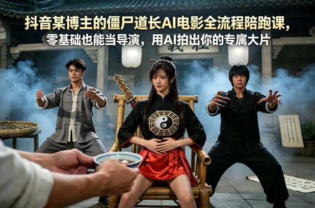 抖音某博主的僵尸道长AI电影全流程陪跑课，零基础也能当导演，用AI拍出你的专属大片-副业网资源站