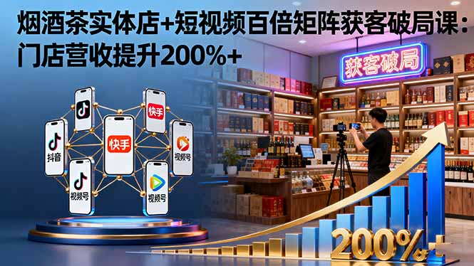 烟酒茶实体店+短视频百倍矩阵获客破局课：门店营收提升200%+-副业网资源站