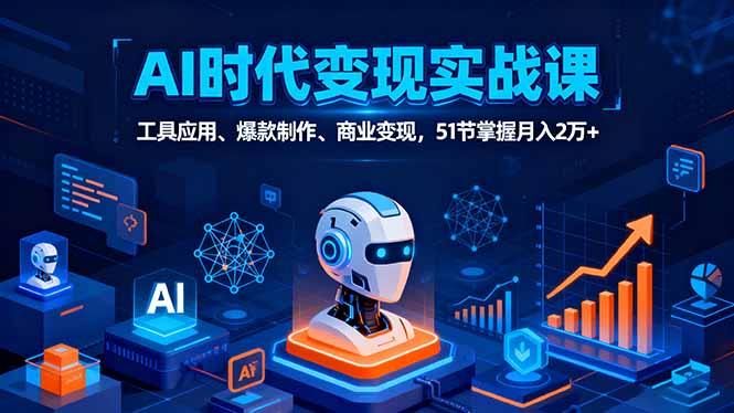 AI时代全场景实战课，工具应用、爆款制作、商业变现，51节掌握月入2万+-副业网资源站