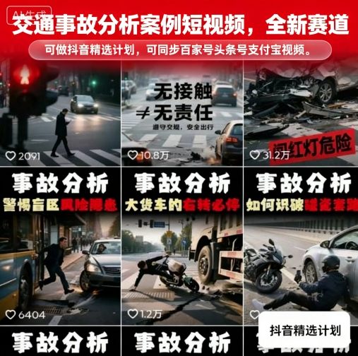 交通事故分析案例短视频，全新赛道，可做抖音精选计划，可同步百家号头条号支付宝视频号平台-副业网资源站