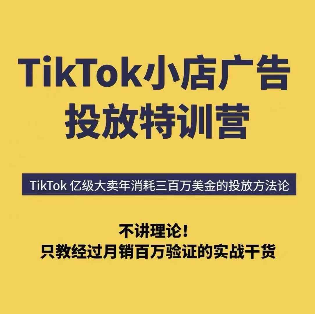 TikTok小店广告投放特训营，6天破局计划专治各种“投不动”，教你经过月销百万验证的实战干货-副业网资源站