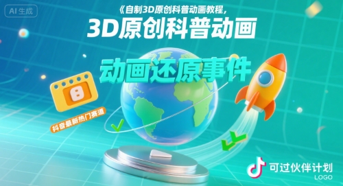 自制3D原创科普动画教程，动画还原事件，抖音最新热门赛道，可过伙伴计划-副业网资源站