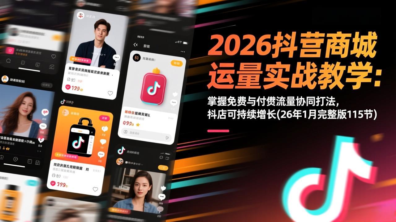 2026抖音商城运营实战教学：掌握免费与付费流量协同打法，抖店可持续增长(26年1月完整版115节-副业网资源站