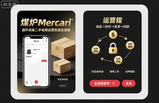 煤炉Mercari国外闲鱼二手电商运营实战全流程，仿品高利润，简单上手，闷声搞钱-副业网资源站