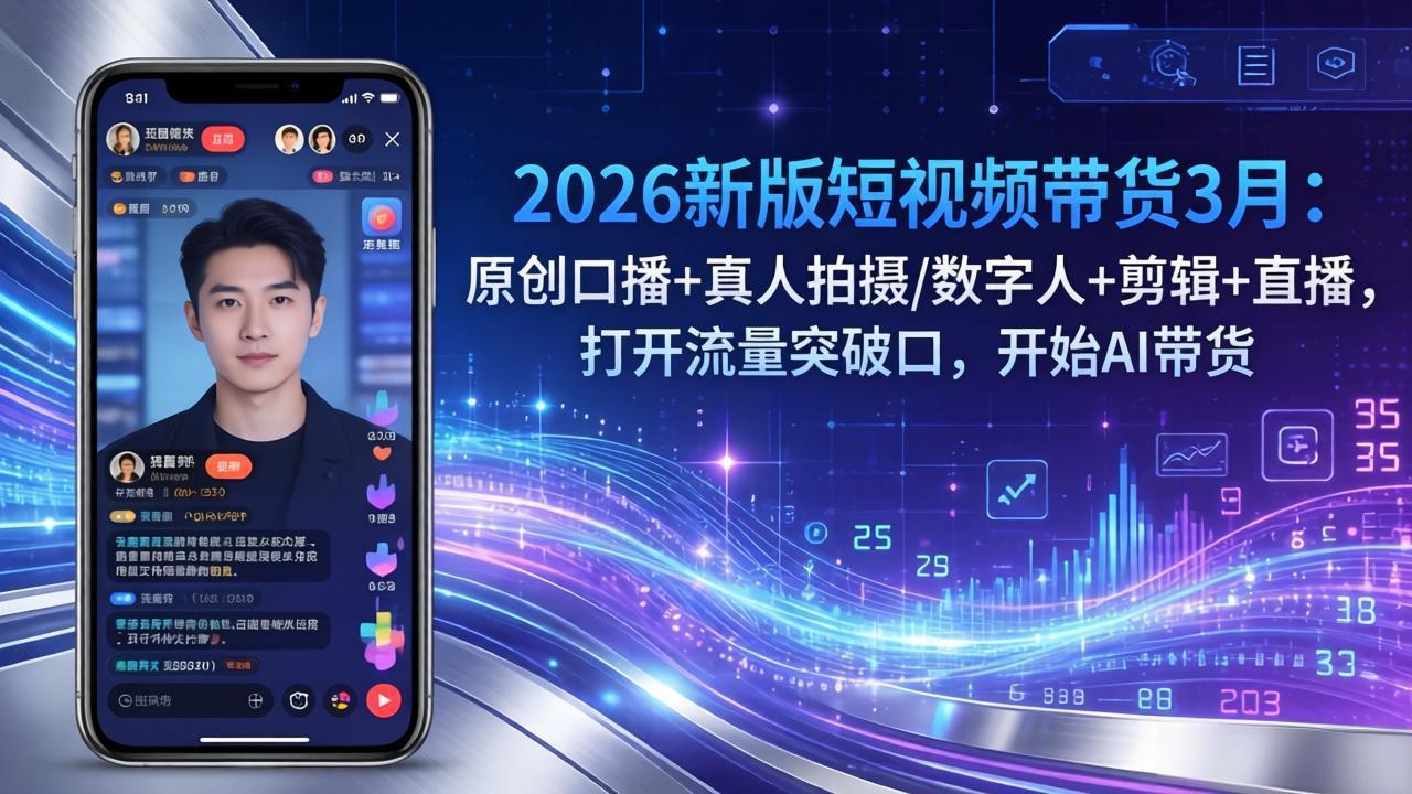 2026新版短视频带货3月：原创口播+真人拍摄/数字人+剪辑+直播，打开流量突破口，开始AI带货-副业网资源站