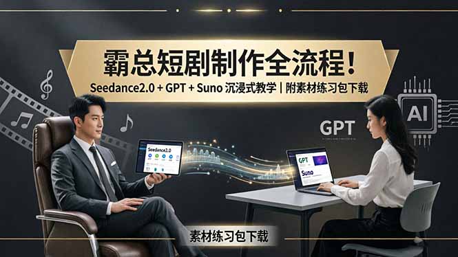 霸总短剧制作全流程！Seedance2.0 + GPT + Suno 沉浸式教学｜附素材练习包下载-副业网资源站