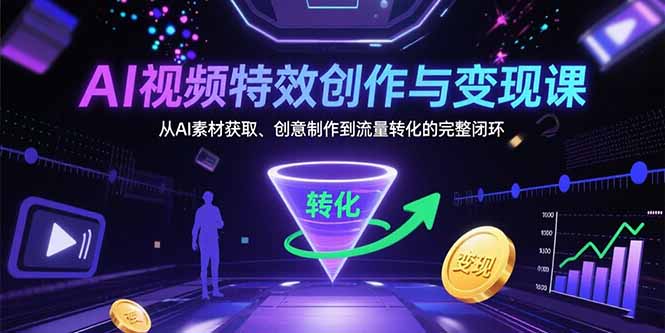 AI视频特效创作与变现课：从AI素材获取、创意制作到流量转化的完整闭环-副业网资源站