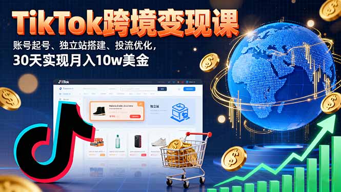 TikTok跨境变现课：账号起号、独立站搭建、投流优化，30天实现月入10w美金-副业网资源站