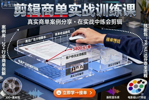 剪辑商单实战训练课，真实商单案例分享，在实战中练会剪辑-副业网资源站