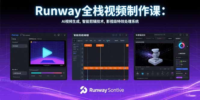 Runway全栈视频制作课：AI视频生成，智能剪辑技术，影视级特效处理系统-副业网资源站
