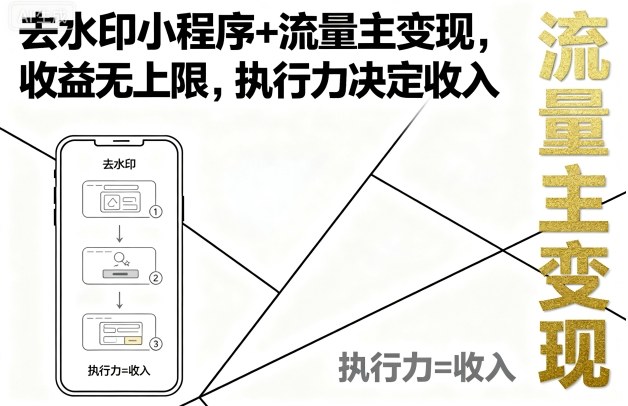 去水印小程序+流量主变现，收益无上限，执行力决定收入-副业网资源站