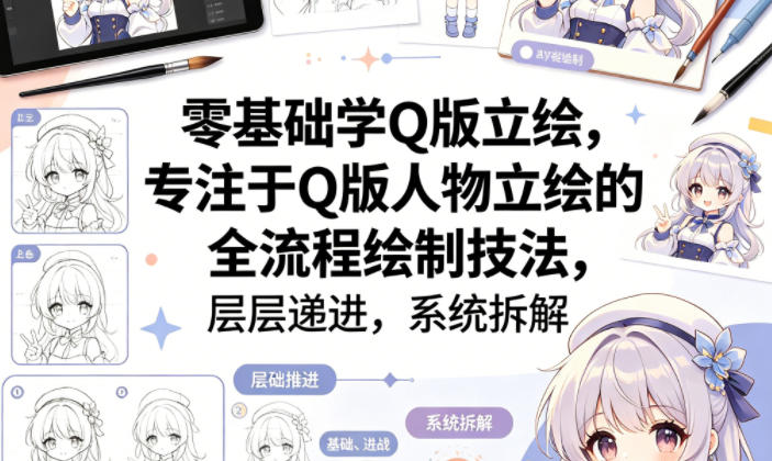 零基础学Q版立绘，专注于Q版人物立绘的全流程绘制技法，层层递进，系统拆解-副业网资源站
