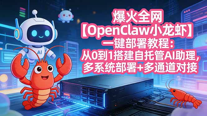 爆火全网【OpenClaw 小龙虾】一键部署教程：从0到1搭建自托管AI助理，多系统部署+多通道对接-副业网资源站