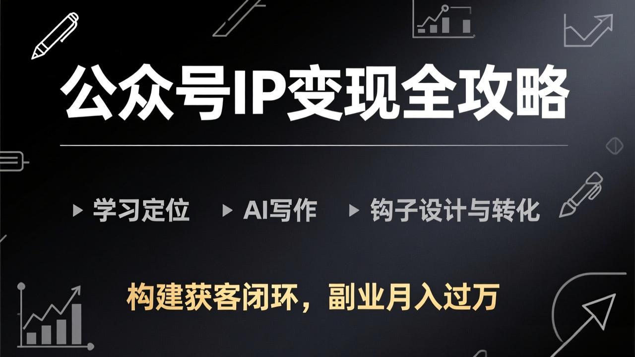 公众号IP变现全攻略-更新，学习定位、AI写作、钩子设计与转化，构建获客闭环，副业月入过万-副业网资源站