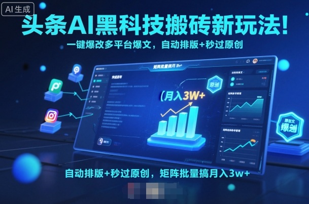 头条AI黑科技搬砖新玩法！一键爆改多平台爆文，自动排版+秒过原创，矩阵批量搞月入3w+【揭秘】-副业网资源站