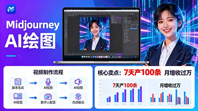 AI绘图照片开口说话视频制作：Midjourney+数字人，7天产100条月增收过万-副业网资源站