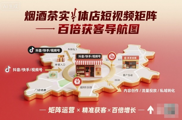 烟酒茶实体店短视频矩阵百倍获客导航图-副业网资源站