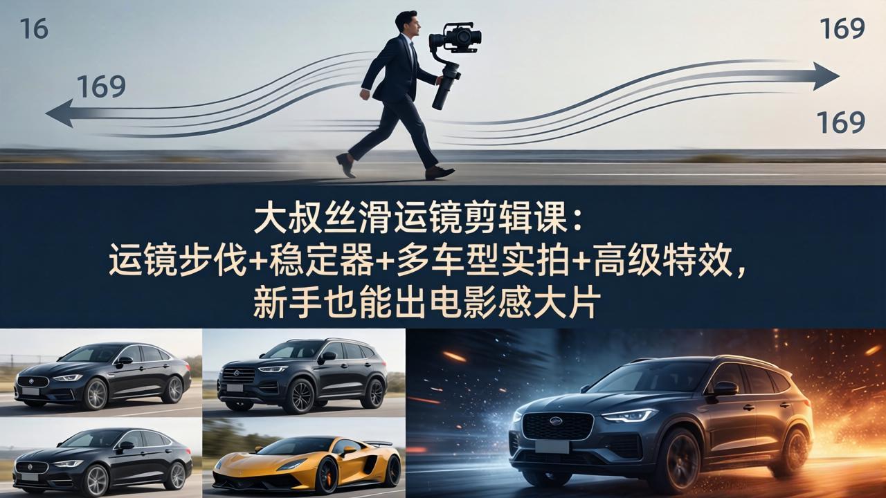 大叔丝滑运镜剪辑课：运镜步伐+稳定器+多车型实拍+高级特效，新手也能出电影感大片-副业网资源站