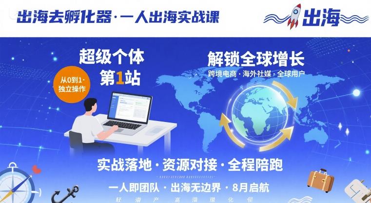 出海去孵化器，一人出海实战课，超级个体第1站，解锁全球增长-副业网资源站