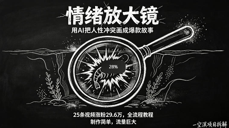 AI制作“情绪放大镜“视频，25条视频涨粉29.6W粉，流量巨大，制作简单，全流程教程-副业网资源站