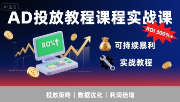 AD投放教程课程实战课，实现广告ROI300%+可持续暴利-副业网资源站