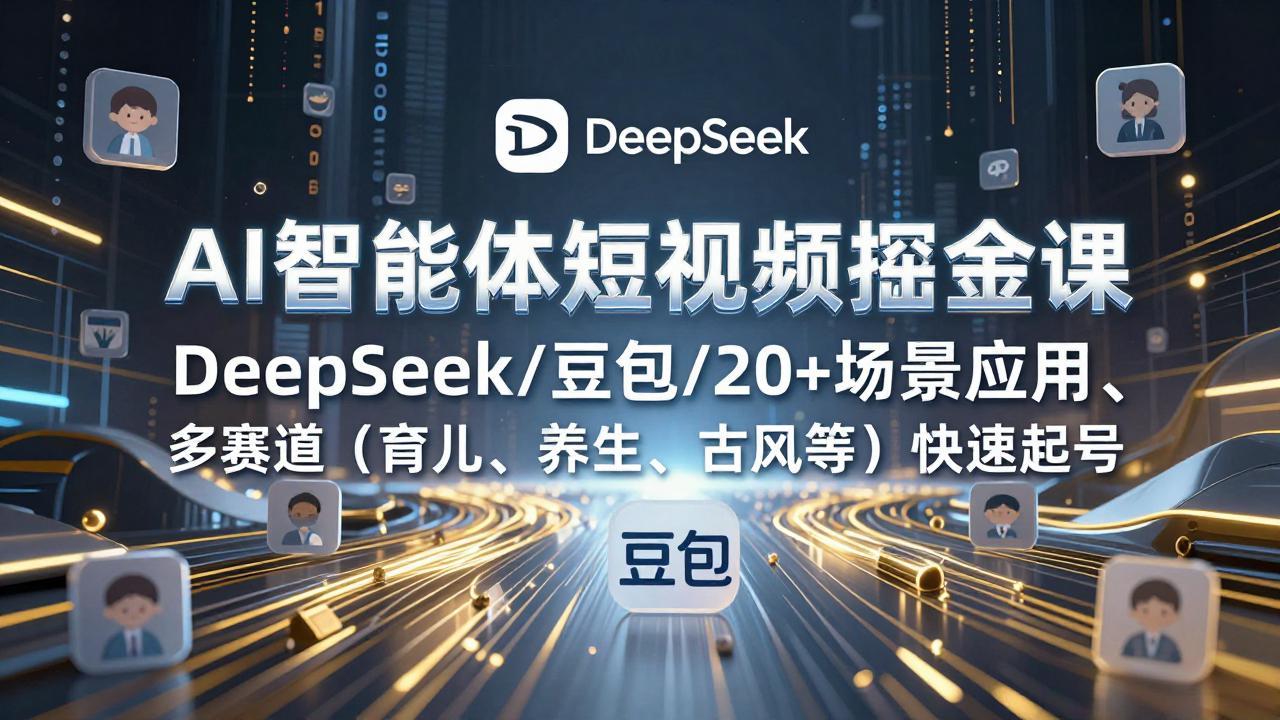AI智能体短视频掘金课，DeepSeek/豆包/20+场景应用、多赛道(育儿、养生、古风等-副业网资源站