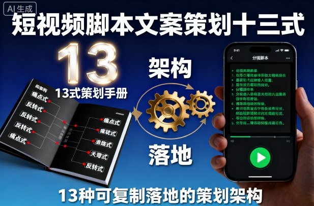 短视频脚本文案策划十三式，13种可复制落地的策划架构-副业网资源站