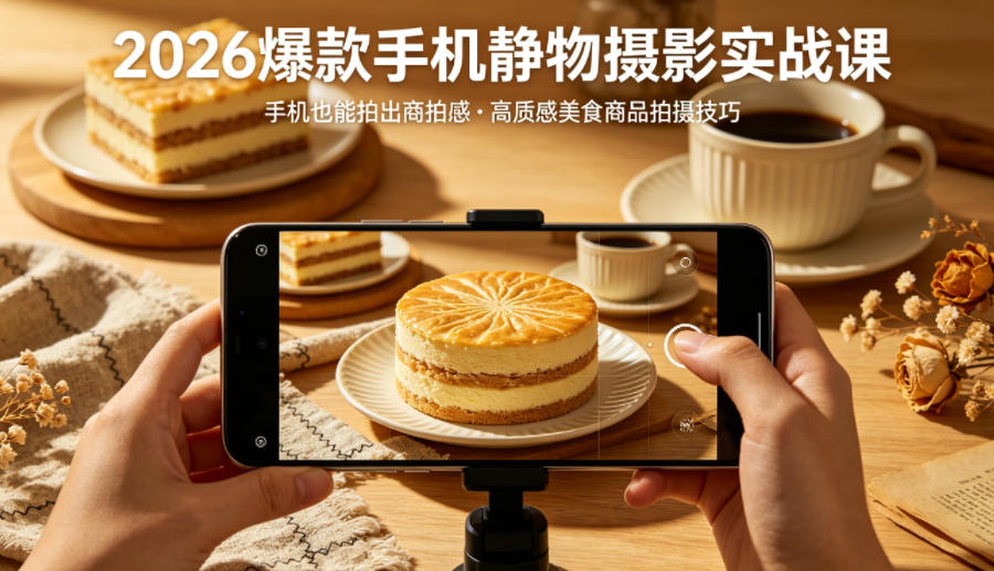 2026爆款手机静物摄影实战课，手机也能拍出商拍感，学会拍出高质感美食商品-副业网资源站
