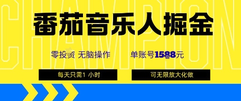 番茄音乐人掘金，单账号最高可撸1k+，可无限矩阵去做，零投入-副业网资源站