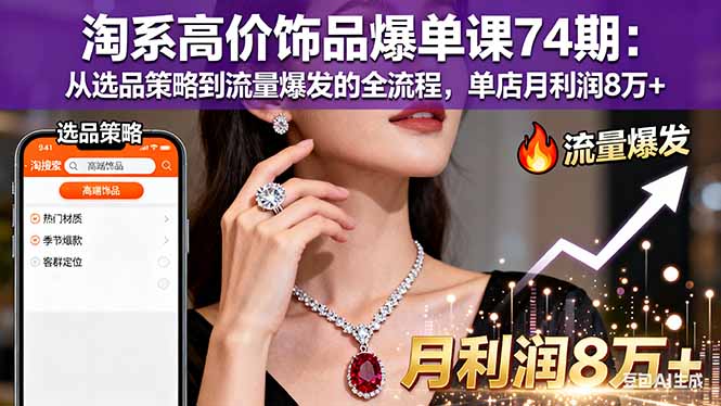 淘系高价饰品爆单课74期：从选品策略到流量爆发的全流程，单店月利润8万+-副业网资源站