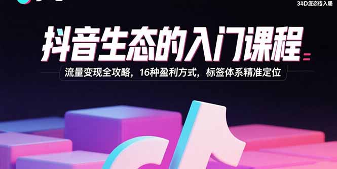 抖音生态的入门课程：流量变现全攻略，16种盈利方式，标签体系精准定位-副业网资源站