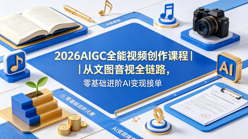 2026AIGC全能视频创作课程｜从文图音视全链路，零基础进阶AI变现接单-副业网资源站