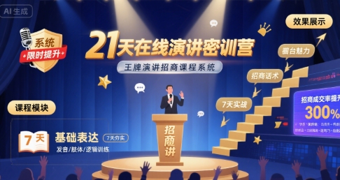 21天在线演讲密训营，王牌演讲招商课程系统-副业网资源站