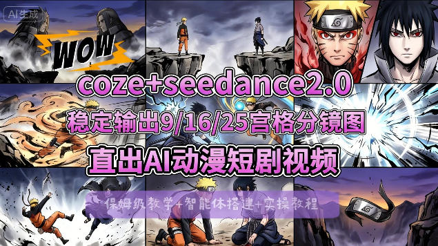 [COZE搭建教学]COZE+即梦Seedance 2.0稳定输出9-16-25宫格分镜图直出AI漫剧视频-副业网资源站
