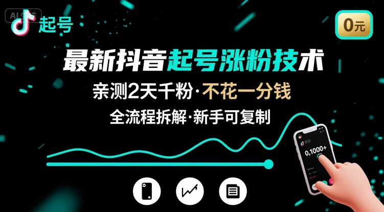 最新抖音起号涨粉技术，亲测2天千粉，不花一分钱，全流程拆解-副业网资源站