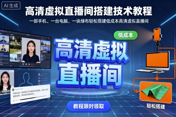 高清虚拟直播间搭建技术教程，一部手机、一台电脑、一块绿布轻松搭建低成本高清虚拟直播间-副业网资源站
