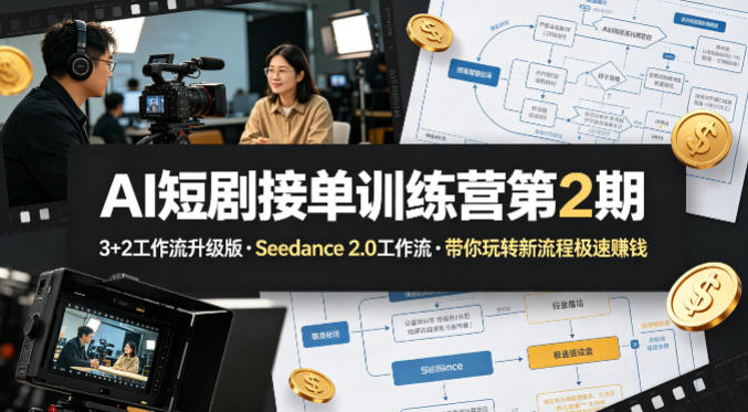 AI短剧接单训练营第2期，3+2工作流升级版，Seedance 2.0工作流，带你玩转新流程极速賺钱-副业网资源站