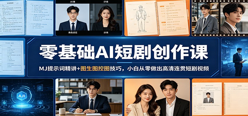 零基础AI短剧创作课：MJ提示词精讲+图生图控图技巧，小白从零做出高清连贯短剧视频-副业网资源站