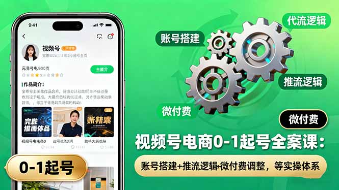 视频号电商0-1起号全案课：账号搭建+推流逻辑+微付费调整，等实操体系-副业网资源站