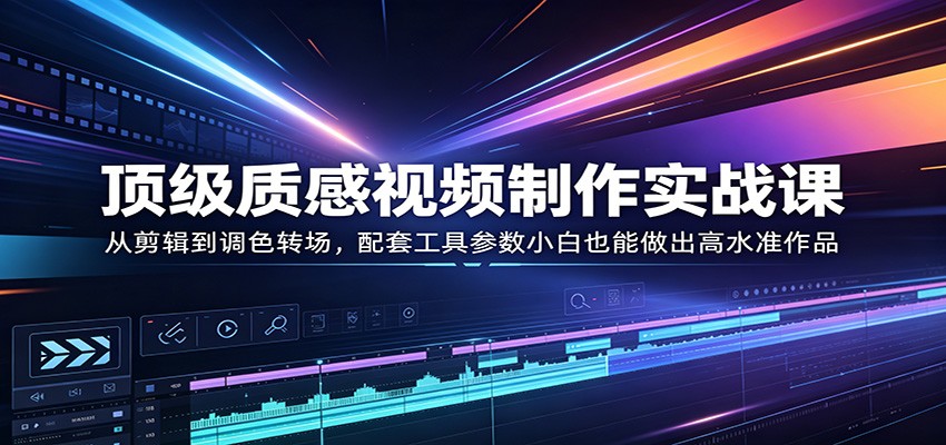 顶级质感视频制作实战课：从剪辑到调色转场，配套工具参数小白也能做出高水准作品-副业网资源站