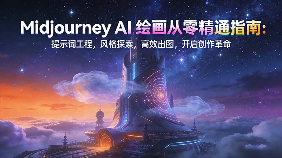 Midjourney AI绘画从零精通指南：提示词工程，风格探索，高效出图，开启创作革命-副业网资源站