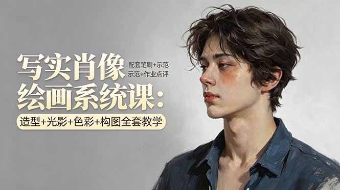 写实肖像绘画系统课：造型+光影+色彩+构图全套教学，配套笔刷+示范+作业点评-副业网资源站