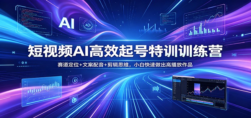 短视频AI高效起号特训训练营：赛道定位+文案配音+剪辑思维，小白快速做出高播放作品-副业网资源站